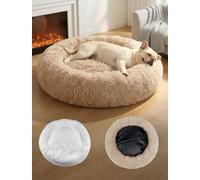 OKPOW Donut Dog Bed Extra Large Washable - 80cm Anti Anxiety Calming Cosy Fluffy Plush Puppy Kitten Round Super Soft Snuggle Pet Cat Beds for Indoor Cats Beige