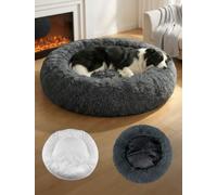 OKPOW Donut Dog Bed Large Washable - 70cm Dog Bed with Removable Cover Anti Anxiety Calming Cosy Fluffy Plush Puppy Kitten Round Super Soft Snuggle Pet Cat Beds for Indoor Cats Grey