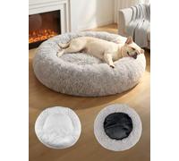 OKPOW Donut Dog Bed Large Washable - 80cm Dog Bed with Removable Cover Anti Anxiety Calming Cosy Fluffy Plush Puppy Kitten Round Super Soft Snuggle Pet Cat Beds for Indoor Cats Light Grey