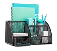OKPOW Mesh Desk Organizer Desk Tidy Pen Holder 6 Components Office Supply Pen File Holder Home Office Storage Compartment (Upgrade Black)