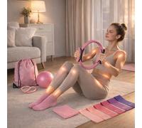 OKPOW Pilates Equipment for Home Workout: Sturdy 13pc Pilates Kit with 3 Adjustable Tension Levels for Women, Professional 12" Ring to Tone 5 Body Areas, Secure Design for Error-Free Beginner Training