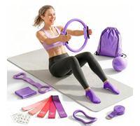 OKPOW Pilates Equipment for Women Workout: 13pcs Pilates Essential Kit at Home Exercise Gear with Ball, Ring & Resistance Bands,Portable Fitness Set for Beginners, Stop Searching & Start Training
