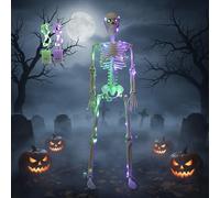 OKPOW Skeleton Halloween Decor for Outdoor: 90cm Posable Skeleton Decoration Life Size with 2 LED Light for Indoor Patio - Large Plastic Halloween Skeletons for Yard Party Decor Haunted House Props