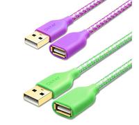 OKRAY USB Extender, 2 Pack 6 Feet USB 2.0 Extension Cable, Durable Nylon Braided Type A Male to A Female Cord Data Transfer Extender Cable for Printer, USB Flash Drive/Game Controller (Purple Green)