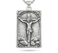 OKROKTOT Religious Saint Medal Necklace Jesus Crucifix/St Michael/St Christopher/Virgin Mary/St Peregrine Pendant Christian Protection Amulet Jewelry Gifts for Men Father Brother, Base, No Gemstone