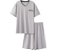 OKSakady Men's 100% Cotton Short Sleeve Pajamas Sleepwear Adult Casual Shorts & Shirt PJ Set Summer Tee White