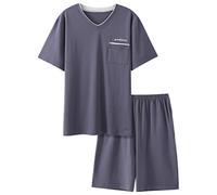 OKSakady Men's 100% Cotton Short Sleeve Pajamas Sleepwear Adult Casual Shorts & Shirt PJ Set Summer Tee