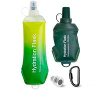 OKSANIQUE Collapsible Water Bottle Set of 2 - Soft & Foldable BPA-Free Bottles (500ml + 150ml) - Leakproof, Reusable for Hiking, Travel, Gym, Camping