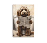 OKSDMQNS Cockapoo on The Toilet And Reading Newspaper Poster Decorative Painting Canvas Wall Posters And Art Picture Print Modern Family Bedroom Decor Posters 12x18inch(30x45cm)