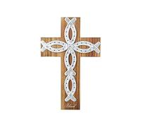 OKSQW Wall Cross Retro Catholic Wooden Hanging Baptism Crosses with Unique Metal Cross Spiritual Religious Cross with Hook 12" Blessed Letter Design Christmas Crucifix Gift for Church Home Wall Decor