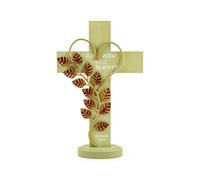 OKSQW Wooden Wall Cross with Iron Heart Leaf Decorated with Hook and Base Hanging Wall Or Table Cross with Matthew 28:20 For Church Home Room Decoration (Green)