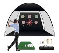 OKSTENCK Practice Net,10x7ft Golf Game Set-XL Golf Net and Mat, 9 Golf Balls with Turf Mat,Carry Bag, Golf Swing Trainer, Golf Gifts for Men/Women