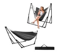 OKSTENCK Multifunctional Hammock Chair Set with Folding Stand, Dual Use Portable Hammock Chair Stand Set for Indoor and Outdoor Use, Max. Load Capacity 200 kg, Grey