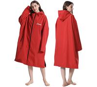 Oksun Waterproof Changing Robe for Adult,Windproof Long Sleeve Swimming Oversized Poncho Coat Surf Beach Robe with Hooded (S-M, Red)