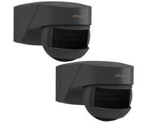 Oktaplex Lea Set of 2 Outdoor Motion Detectors Anthracite | 180 degree 12 m PIR sensor IP54 wall ceiling corner mounting 230 V LED suitable