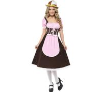Smiffys Tavern Girl Costume, Brown Long Dress with Attached Apron, Oktoberfest Fancy Dress, Adult Dress Up Costumes