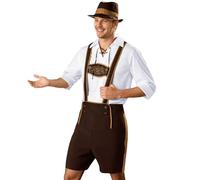 Oktoberfest Costume Men 3pcs German Bavarian October Festival Costume Mens, Brown Lederhosen Style Trousers with Traditional White Shirt Hat- Oktoberfest Outfit Comedy Funny Fancy Dress Up Costumes