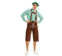 Oktoberfest Costume Men 3pcs Lederhosen with Long Sleeve Shirt & Hat October Festival Costume Mens German Bavarian Oktoberfest Outfit Lederhosen with Braces Fancy Dress Cosplay Party Funny Outfit