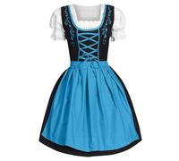 Oktoberfest - Costume tradizionale bavarese da Donna, Vestito Dirndl tedesco, taglie forti, grembiule scozzese, carnevale, Halloween, Cosplay, giochi di ruolo, Vestito Dirndl a Quadri (101-Blue, S)