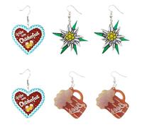Oktoberfest Decoration - Jewellery Sets 3 Pairs of Earrings with Beer Mug, Edelweiss Gingerbread Hearts, Funny Food Earrings, Beer Lover Gift, Oktoberfest Accessories, Cute Girl Exotic
