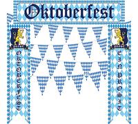 Oktoberfest Decorations Kit Oktoberfest Sign Banner Backdrop Bavarian Check Pennant Flag Porch Sign Welcome Banner White and Blue for German Theme Party Beer Festival Oktoberfest Party Supplies Favors