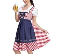 Oktoberfest Dress | Plaid Oktoberfest Costume Dirndl Dresses Women,Drindl Costume German Bavarian Oktoberfest Festival Women Beer Carnival Outfits, red, L