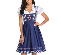 Oktoberfest Dress | Plaid Oktoberfest Costume Dirndl Dresses Women,Drindl Costume German Bavarian Oktoberfest Festival Women Beer Carnival Outfits, blue, M