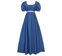 Oktoberfest Dress Plain Regency Dresses with Belt, Vintage Dress, Regency Dresses for Women with Sash Empire Waist Ruffled Puff Sleeve Long Dress for Parties, Weddings and Gala Dark Blue