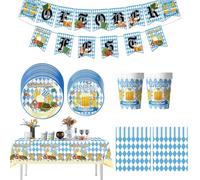 Oktoberfest Event Decor,Oktoberfest Event Decorations Tablecloth Banners | Vibrant Colors Blue and White Napkin Cup Scene Props for Backyard Yard Lawn Tent Beach