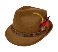 Oktoberfest Hat for Men & Women Brown Traditional Alpine Fedora Hat with Feather Adults German Bavarian Beer Festival Hats for Oktoberfest Fancy Dress Accessories