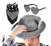 Oktoberfest Hats | 1Set Faux Leather Fedora Oktoberfest Hat With Headscarf, Eyeglasses | Oktoberfest Costume Accessories Adult German Alpine Bavarian Hat For Adults