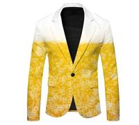 Oktoberfest Men's 3D Funny Beer Bubble Design Blazers One Button Flap Pockets Blazer Jacket Slim Fit for Oktoberfest Carnival Festival Bavarian Wedding Business Evening, 05-yellow, XXL