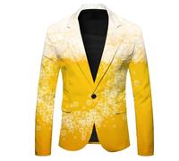 Oktoberfest Men's 3D Funny Beer Bubble Design Blazers One Button Flap Pockets Blazer Jacket Slim Fit for Oktoberfest Carnival Festival Bavarian Wedding Business Evening, 04-yellow, XXL