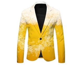 Oktoberfest Men's 3D Funny Beer Bubble Design Blazers One Button Flap Pockets Blazer Jacket Slim Fit for Oktoberfest Carnival Festival Bavarian Wedding Business Evening, 04-yellow, XXL