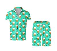 Oktoberfest Outfit Beer Costume Men Pajamas Set Two Pieces Short Sleeve Sleepwear Button Down Loungewear Set Soft Pj SetS with Pockets Summer Casual Shirts M-XXL for Wedding Party Beach Vacation