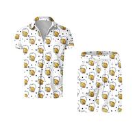 Oktoberfest Outfit Beer Costume Men Pajamas Set Two Pieces Short Sleeve Sleepwear Button Down Loungewear Set Soft Pj SetS with Pockets Summer Casual Shirts M-XXL for Wedding Party Beach Vacation