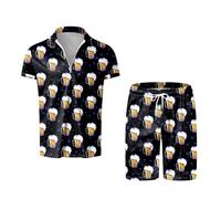 Oktoberfest Outfit Beer Costume Men Pajamas Set Two Pieces Short Sleeve Sleepwear Button Down Loungewear Set Soft Pj SetS with Pockets Summer Casual Shirts M-XXL for Wedding Party Beach Vacation