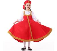 Oktoberfest Outfit Girl French Maid Outfits For Costume Fancy Dress Victorian Girl's Halloween Bavarian Vintage Oktoberfest Bavarian Maid Costume Dirndl German Fancy Dress (Red-1,4-6 Years)