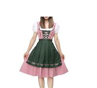 Oktoberfest Outfit Women Bavarian Dirndl Dress Traditional Puff Short Sleeve German Beer Festival Fancy Dress 3 Pieces Plaid Costume with Apron Midi Skirt for Carnival Halloween Party Cosplay