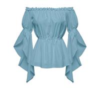 Oktoberfest Outfit Women Elegant Tops Long Sleeve Boho Blouse Top Plus Size Shirt Gothic Ruffle Skirt Shirt Cosplay Costume Top Dirndl Blouse Fancy Dress Outfit Halloween Costumes (Y2-Blue, XXL)