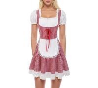 Oktoberfest Outfit Women German Bavarian Beer Maid Costume Women Sexy Off-Shoulder Ruffle Checked Oktoberfest Dress with Puff Sleeve Mini Skirt with Lace October Festival Costume