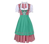 Oktoberfest Outfit Women German Dirndl Dress Traditional Bavarian Carnival Party 3 Piece Beer Maid Costume Puff Short Sleeve Beer Girl Bavarian Costumes Halloween Fancy Dress with Apron