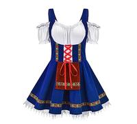 Oktoberfest Outfit Women Traditional Midi Dress With Attached Apron Beer German Maid Wench Dirndl Bavarian Carnival Party Stage Costume