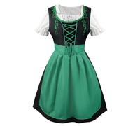 Oktoberfest Outfit Women Women's Costume Ladies Bavarian Beer Girl Floral Dress Maid Party Plaid Fancy for Carnival Green