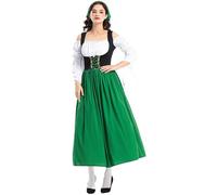 Oktoberfest Outfits Women Bavarian Dirndl Maxi Long Dresses Plus Size Short Sleeve Shirts Halloween Party Role Play Dresses Trendy Festival Role Play Costume (Green, XL)