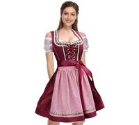 Oktoberfest Outfits Women, Wine red Traditional German Costume Set with Dress Undercoat Apron, Women's German Dress, Oktoberfest Costumes for Halloween Carnival Stage Performances