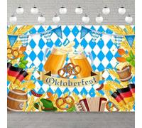 Oktoberfest Photography Backdrop German Bavarian Beer Background Decoration White Blue Bavarian Checkered Flag German Beer Festival 250x180CM