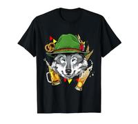 Oktoberfest Wolf Wildlife Forest Animal German Beer Fest Value Graphic T-Shirt, Men, Black, S