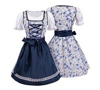 Oktoberfest Women's Costume Authentic Bavarian Dirndl Dress with Apron, Halloween Beer Maid Cosplay Outfit for Adult Ladies Carnival Party Traditional Beer Festival Printed Fancy Dress Blue