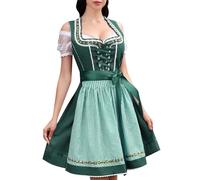 Oktoberfest Women's Costume Authentic Bavarian Dirndl Dress with Plaid Apron, Halloween Beer Maid Outfit for Adult Ladies Carnival Party